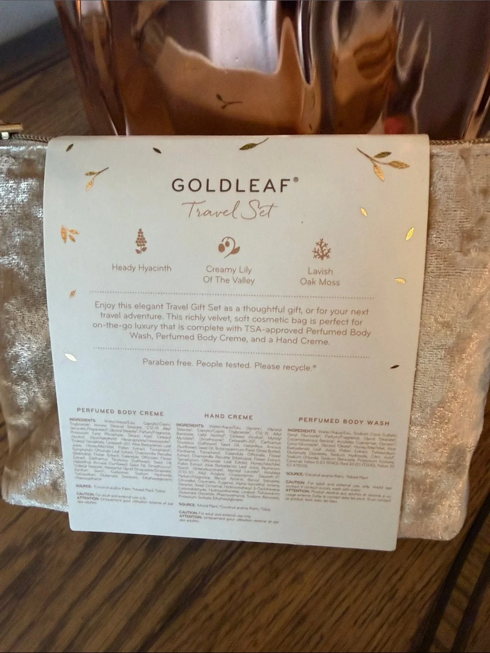 Thymes Gold Leaf Velvet Travel Pouch with Travel Set